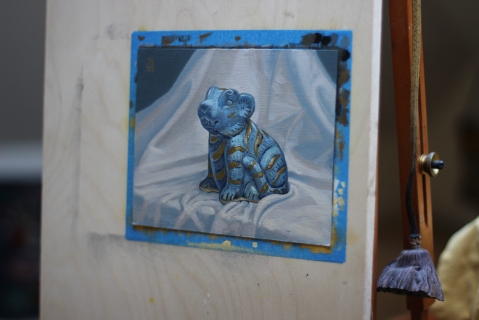 Thai Ceramic Baby Tiger on my easel.  